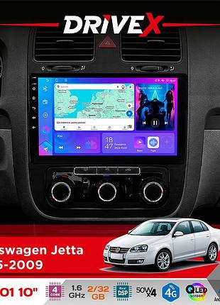 Штатна магнітола для volkswagen jetta 2005-2009 drivex a-1001 10" android 4-ядерний 2+32гб 4x45w бездротовий carplay та