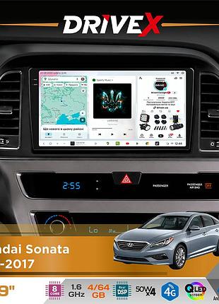 Штатна магнітола для hyundai sonata 2015-2017 drivex s4 qled 9" android 8-ядерний 1.6ггц 4x64гб sim-картка 3g/4g tda7851 4x50w dsp