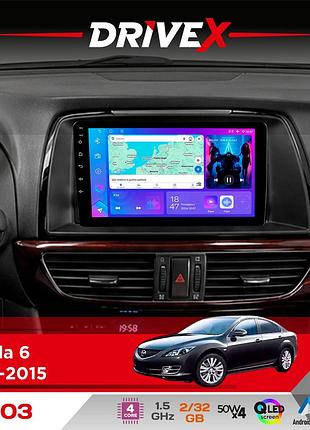 Штатная магнитола для mazda 6 2012-2015 drivex a-903 qled 9" android 4-ядерный 2+32гб 4x50w(tda7851) беспроводной carplay и
