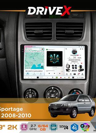 Штатна магнітола для kia sportage (km) 2008-2010 drivex s7 2k qled 9" android 8-ядерний 2.7ггц 6x64гб sim-картка 3g/4g ak7808 ab