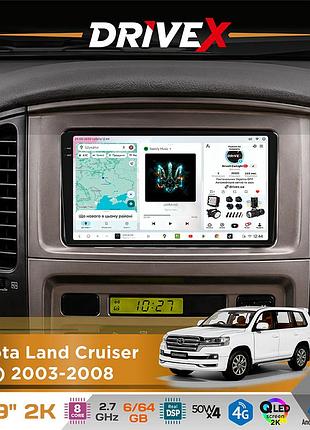 Штатная магнитола для toyota land cruiser (100) 2003-2008 drivex s7 2k qled 9" android 8-ядерный 2.7ггц 6x64гб sim-карта 3g/4g