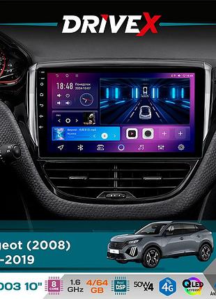 Штатна магнітола для peugeot 2008 2013-2019 drivex se-1003 qled 10" android 8-ядерний 4+64гб sim-картка 3g/4g dsp 4x50w(tda7851)
