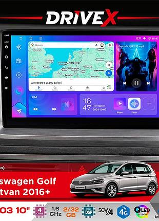 Штатная магнитола для volkswagen golf sportvan 2016+ drivex a-1003 qled 10" android 2+32гб 4-ядерный 4x50w(tda7851) беспроводной