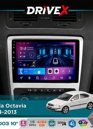 Штатна магнітола для skoda octavia 2004-2013 drivex se-1003 qled 10" android 8-ядерний 4+64гб sim-картка 3g/4g dsp 4x50w(tda7851)
