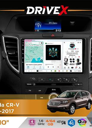 Штатна магнітола для honda cr-v 2012-2017 drivex s3 qled 10" android 8-ядерний 1.6ггц 4x64гб sim-картка 3g/4g 7388 4x45w asp