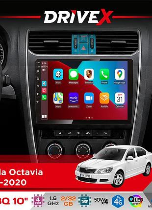 Штатная магнитола для skoda octavia 2013-2020 drivex un8 qled 10" android 4-х32гб 4x45w беспроводной carplay и androidauto