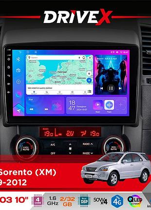Штатная магнитола для kia sorento (xm) 2009-2012 drivex a-1003 qled 10" android 2+32гб 4-ядерный 4x50w(tda7851) беспроводной carplay