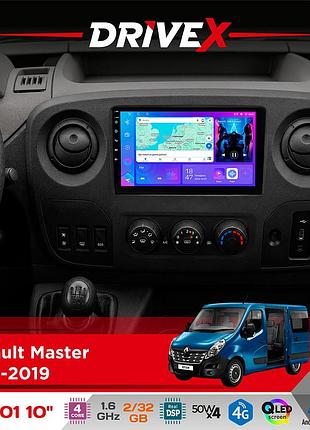 Штатна магнітола для renault master 2010-2019 drivex a-1001 10" android 4-ядерний 2+32гб 4x45w бездротовий carplay та androidauto