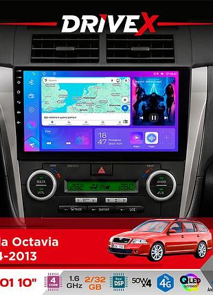 Штатна магнітола для skoda octavia 2004-2013 drivex a-1001 10" android 4-ядерний 2+32гб 4x45w бездротовий carplay та androidauto