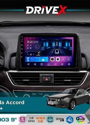 Штатна магнітола для honda accord 2018+ drivex se-903 qled 9" android 8-ядерний 4+64гб sim-картка 3g/4g dsp 4x50w(tda7851)