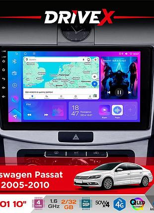 Штатна магнітола для volkswagen passat (b6) 2005-2010 drivex a-1001 10" android 4-ядерний 2+32гб 4x45w бездротовий carplay та