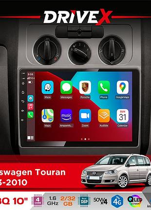 Штатна магнітола для volkswagen touran 2003-2010 drivex un8 qled 10" android 4-ядерний 2x32гб 4x45w бездротовий carplay та