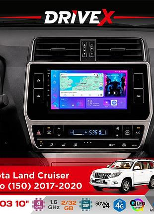 Штатная магнитола для toyota land cruiser prado (150) 2017-2020 drivex a-1003 qled 10" android 2+32гб 4-ядерный 4x50w(tda7851)
