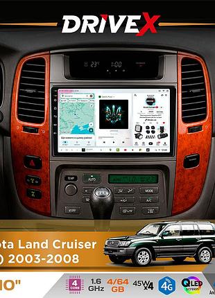 Штатная магнитола для toyota land cruiser (100) 2003-2008 drivex s3 qled 10" android 8-ядерный 1.6ггц 4x64гб sim-карта 3g/4g 7388