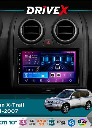 Штатная магнитола для nissan x-trail 2004-2007 drivex se-1011 qled 10" android 4-ядерный 4+64гб dsp 4x50w(tda7851) беспроводной
