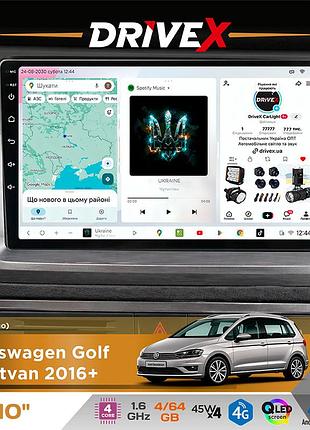 Штатная магнитола для volkswagen golf sportvan 2016+ drivex s3 qled 10" android 8-ядерный 1.6ггц 4x64гб sim-карта 3g/4g 7388 4x45w
