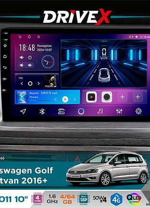 Штатна магнітола для volkswagen golf sportvan 2016+ drivex se-1011 qled 10" android 4-ядерний 4+64гб dsp 4x50w(tda7851)