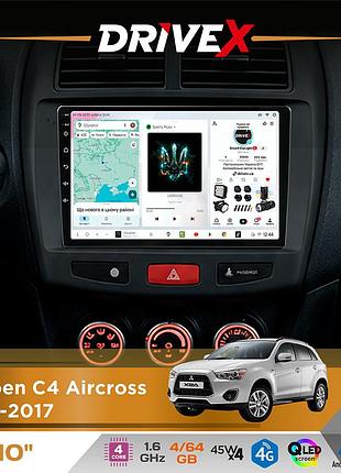 Штатна магнітола для citroen c4 aircross 2012-2017 drivex s3 qled 10" android 8-ядерний 1.6ггц 4x64гб sim-картка 3g/4g 7388 4x45w