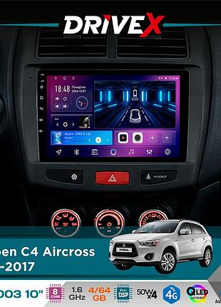 Штатна магнітола для citroen c4 aircross 2012-2017 drivex se-1003 qled 10" android 8-ядерний 4+64гб sim-картка 3g/4g dsp