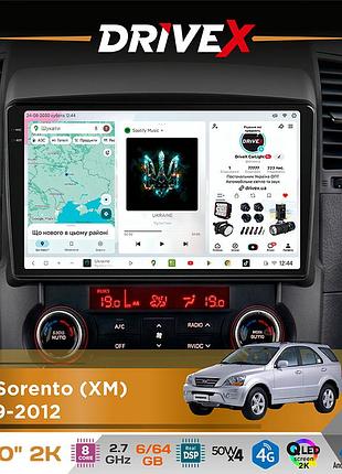 Штатная магнитола для kia sorento (xm) 2009-2012 drivex s7 2k qled 10" android 8-ядерный 2.7ггц 6x64гб sim-карта 3g/4g ak7808 ab