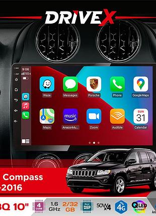 Штатна магнітола для jeep compass 2011-2016 drivex un8 qled 10" android 4-ядерний 2x32гб 4x45w бездротовий carplay та androidauto