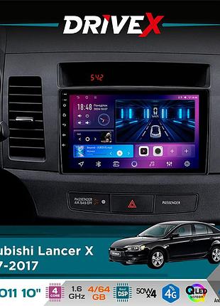 Штатная магнитола для mitsubishi lancer x 2007-2017 drivex se-1011 qled 10" android 4-ядерный 4+64гб dsp 4x50w(tda7851) беспроводной