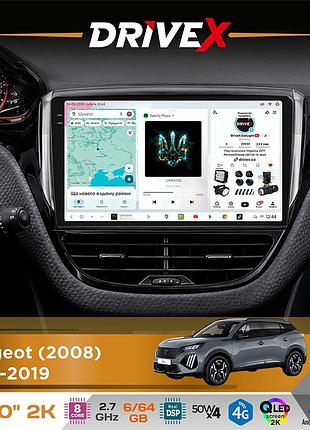 Штатна магнітола для peugeot 2008 2013-2019 drivex s7 2k qled 10" android 8-ядерний 2.7ггц 6x64гб sim-картка 3g/4g ak7808 ab 4x50w
