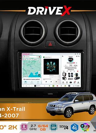 Штатна магнітола для nissan x-trail 2004-2007 drivex s7 2k qled 10" android 8-ядерний 2.7ггц 6x64гб sim-картка 3g/4g ak7808 ab