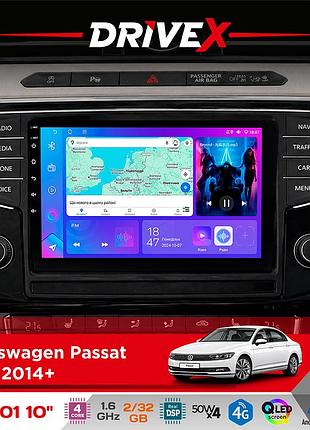 Штатна магнітола для volkswagen passat (b8) 2014+ drivex a-1001 10" android 4-ядерний 2+32гб 4x45w бездротовий carplay та