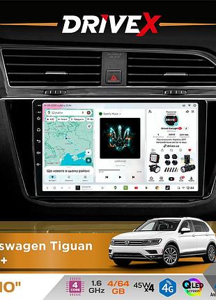 Штатная магнитола для volkswagen tiguan 2016+ drivex s3 qled 10" android 8-ядерный 1.6ггц 4x64гб sim-карта 3g/4g 7388 4x45w asp
