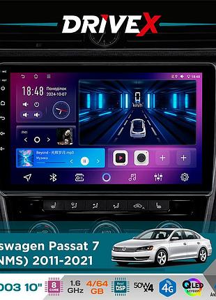 Штатна магнітола для volkswagen passat 7 (b7) (nms) 2011-2021 drivex se-1003 qled 10" android 8-ядерний 4+64гб sim-картка 3g/4g