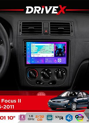 Штатна магнітола для ford focus ii 2005-2011 drivex a-1001 10" android 4-ядерний 2+32гб 4x45w бездротовий carplay та androidauto