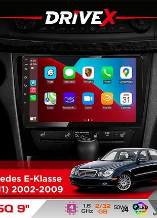 Штатная магнитола для mercedes e-klasse (w211) 2002-2009 drivex un5 qled 9" android 4-ядерный 2+32гб 4x45w беспроводной carplay и