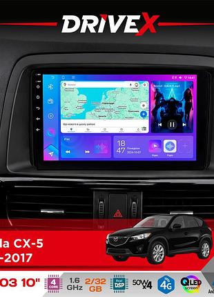 Штатная магнитола для mazda cx-5 2012-2017 drivex a-1003 qled 10" android 2+32гб 4-ядерный 4x50w(tda7851) беспроводной carplay и
