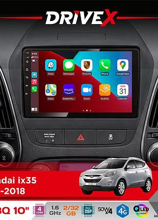 Штатная магнитола для hyundai ix35 2010-2018 drivex un8 qled 10" android 4-х32гб 4x45w беспроводной carplay и androidauto