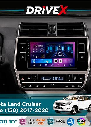 Штатна магнітола для toyota land cruiser prado (150) 2017-2020 drivex se-1011 qled 10" android 4-ядерний 4+64гб dsp 4x50w(tda7851)