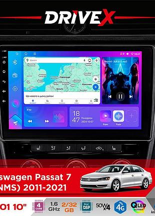 Штатная магнитола для volkswagen passat 7 (b7) (nms) 2011-2021 drivex a-1001 10" android 4-ядерный 2+32гб 4x45w беспроводной carplay