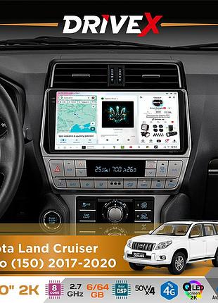 Штатна магнітола для toyota land cruiser prado (150) 2017-2020 drivex s7 2k qled 10" android 8-ядерний 2.7ггц 6x64гб sim-картка