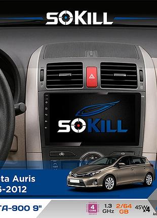 Штатна магнітола для toyota auris 2006-2012 sokill delta-900 9" android 4-ядерний 2+64гб 4x45w бездротовий carplay та androidauto