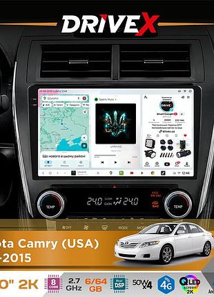 Штатна магнітола для toyota camry (usa) 2011-2015 drivex s7 2k qled 10" android 8-ядерний 2.7ггц 6x64гб sim-картка 3g/4g ak7808 ab