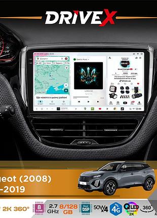 Штатна магнітола для peugeot 2008 2013-2019 drivex s7+ 2k qled 10" android 8-ядерний 2.7ггц 8x128гб sim-картка 3g/4g ak7808 ab