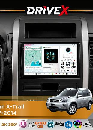 Штатна магнітола для nissan x-trail 2007-2014 drivex s7+ 2k qled 10" android 8-ядерний 2.7ггц 8x128гб sim-картка 3g/4g ak7808 ab