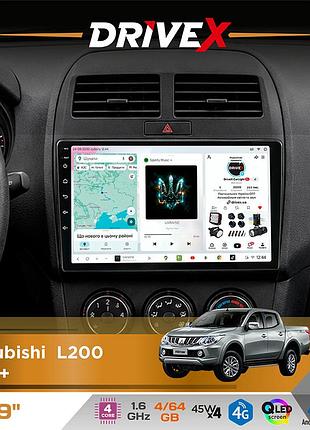 Штатна магнітола для mitsubishi l200 2015+ drivex s3 qled 9" android 8-ядерний 1.6ггц 4x64гб sim-картка 3g/4g 7388 4x45w asp