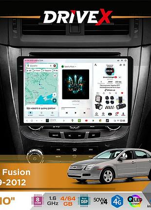 Штатна магнітола для ford fusion 2009-2012 drivex s4 qled 10" android 8-ядерний 1.6ггц 4x64гб sim-картка 3g/4g tda7851 4x50w dsp