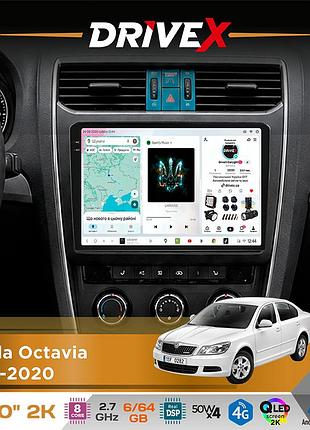 Штатная магнитола для skoda octavia 2013-2020 drivex s7 2k qled 10" android 8-ядерный 2.7ггц 6x64гб sim-карта 3g/4g ak7808 ab