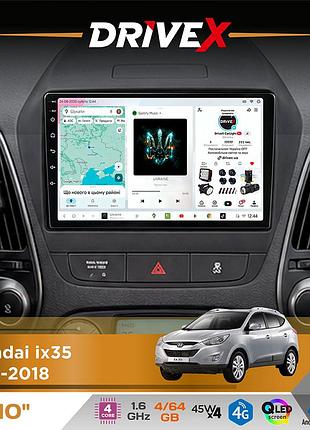Штатная магнитола для hyundai ix35 2010-2018 drivex s3 qled 10" android 8-ядерный 1.6ггц 4x64гб sim-карта 3g/4g 7388 4x45w asp