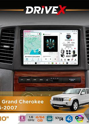 Штатна магнітола для jeep grand cherokee 2005-2007 drivex s4 qled 10" android 8-ядерний 1.6ггц 4x64гб sim-картка 3g/4g tda7851