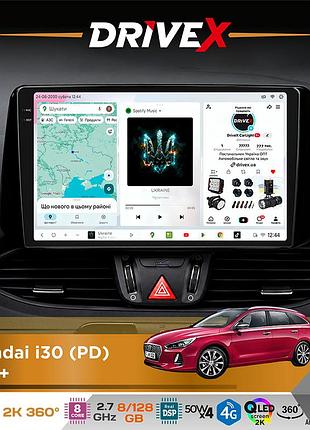 Штатная магнитола для hyundai i30 (pd) 2017+ drivex s7+ 2k qled 9" android 8-ядерный 2.7ггц 8x128гб sim-карта 3g/4g ak7808 ab