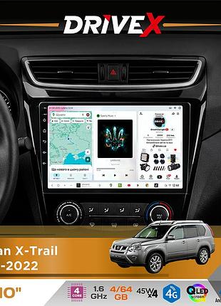 Штатна магнітола для nissan x-trail 2014-2022 drivex s3 qled 10" android 8-ядерний 1.6ггц 4x64гб sim-картка 3g/4g 7388 4x45w asp