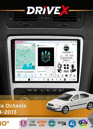 Штатна магнітола для skoda octavia 2004-2013 drivex s4 qled 10" android 8-ядерний 1.6ггц 4x64гб sim-картка 3g/4g tda7851 4x50w dsp